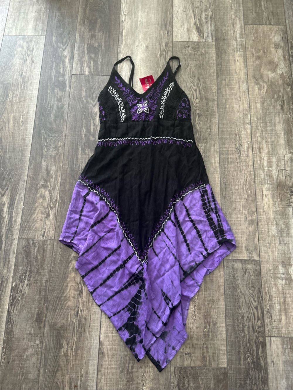 Boho Embroidered Black & Purple Scarf Dress - Size Small Or Medium Top1